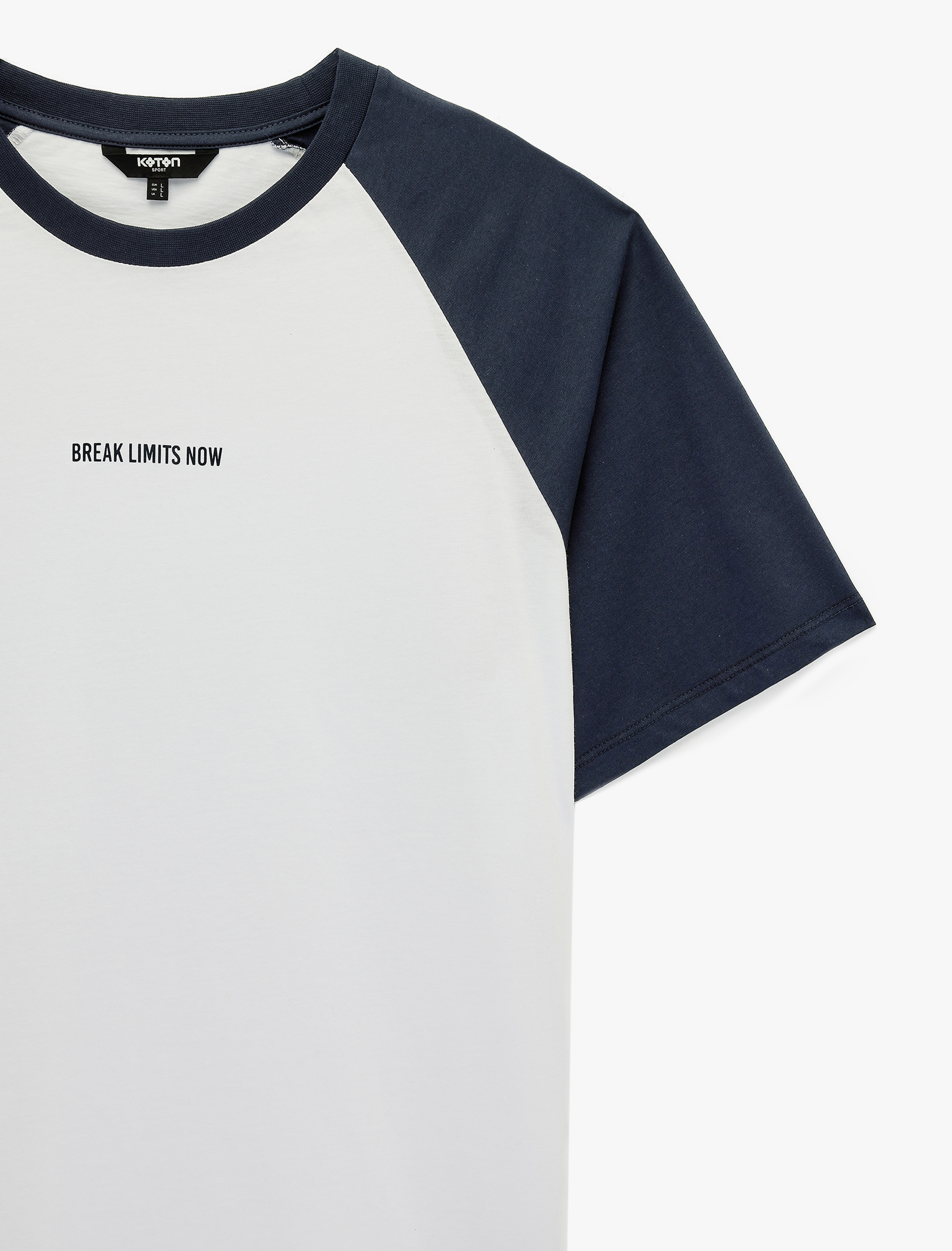   Regular Fit Renk Kontrastlı Reglan Kısa Kollu Bisiklet Yaka Pamuklu Baskılı Spor Tişört
