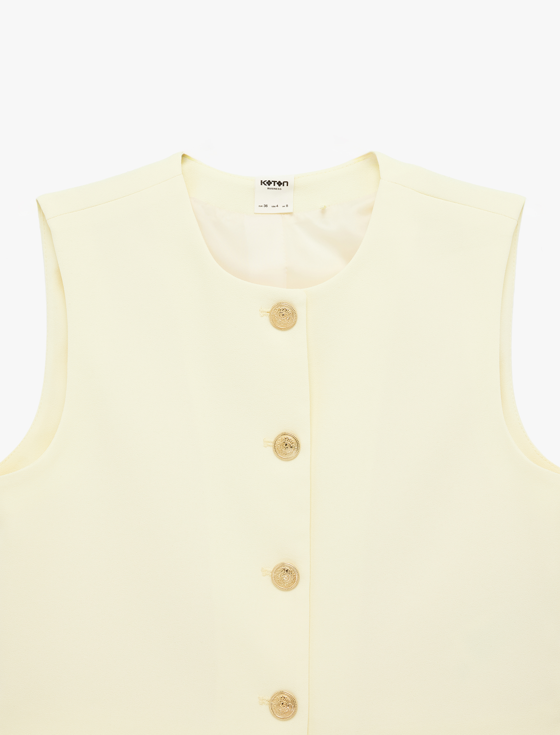   Düğmeli Bisiklet Yaka Kolsuz Crop Yelek