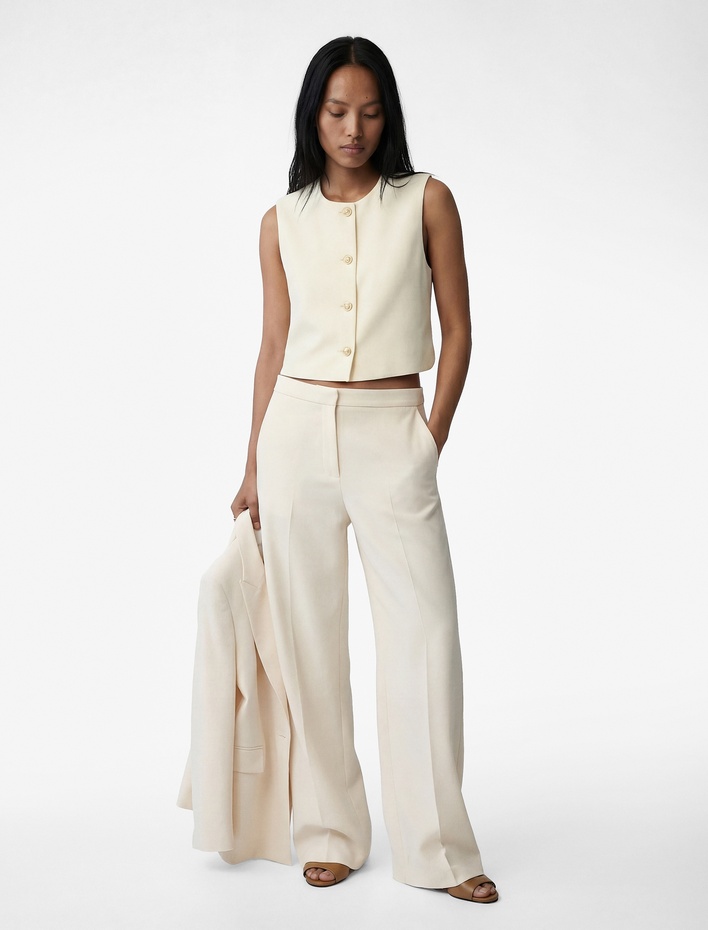  Düğmeli Bisiklet Yaka Kolsuz Crop Yelek