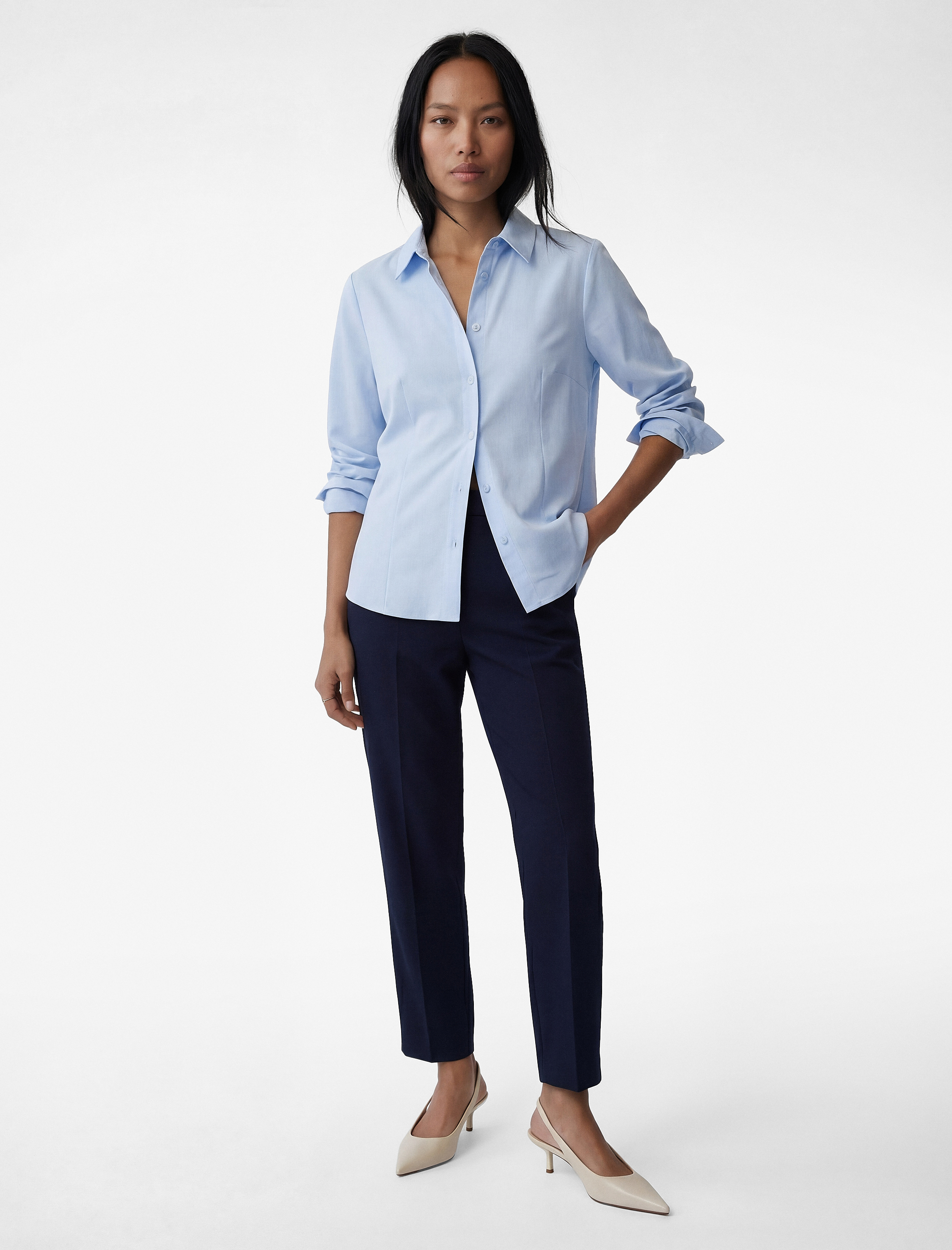   Viskon Karışımlı Cepli Slim Fit Yüksek Bel Cigarette Pantolon