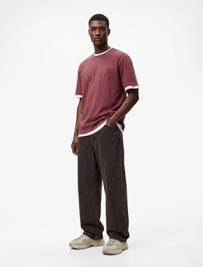  Regular Fit Kısa Kollu Pamuklu Bisiklet Yaka Baskılı Tişört