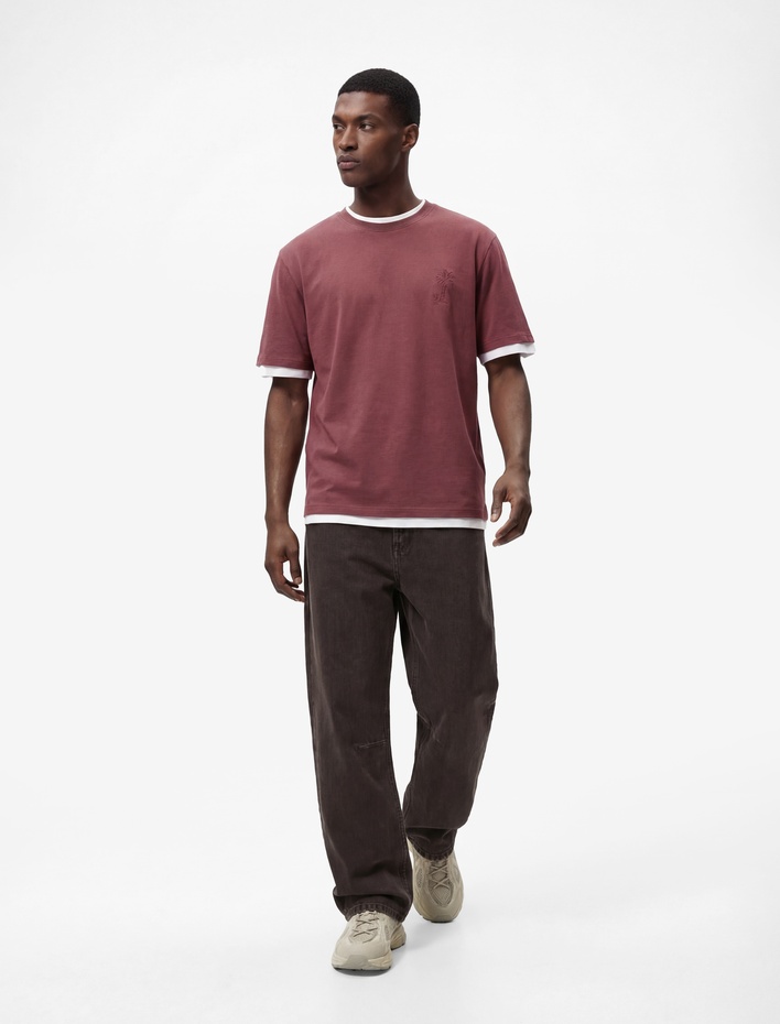  Regular Fit Kısa Kollu Pamuklu Bisiklet Yaka Baskılı Tişört