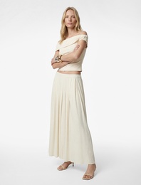 Keten Karışımlı Pileli Uzun Kloş Etek