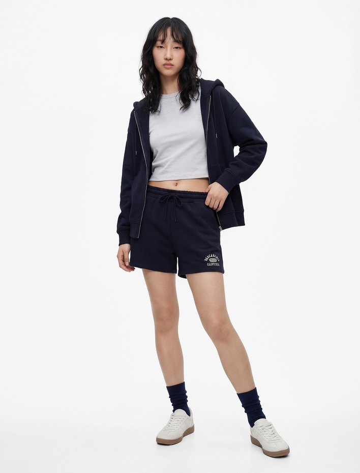  Rahat Kalıp Beli Bağcıklı Nakışlı Mini Şort