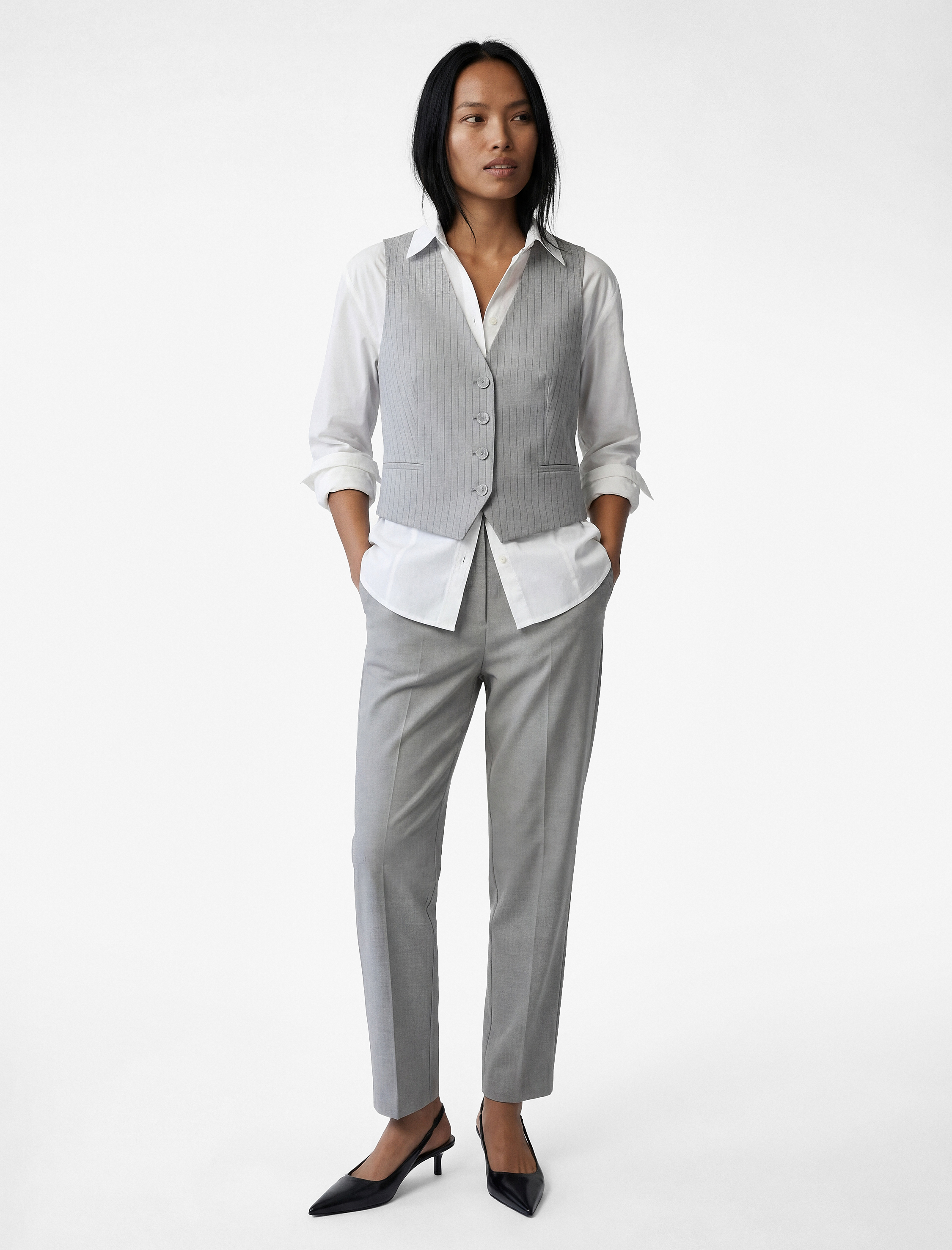   Yüksek Bel Cepli Slim Fit Viskon Karışımlı Cigarette Pantolon