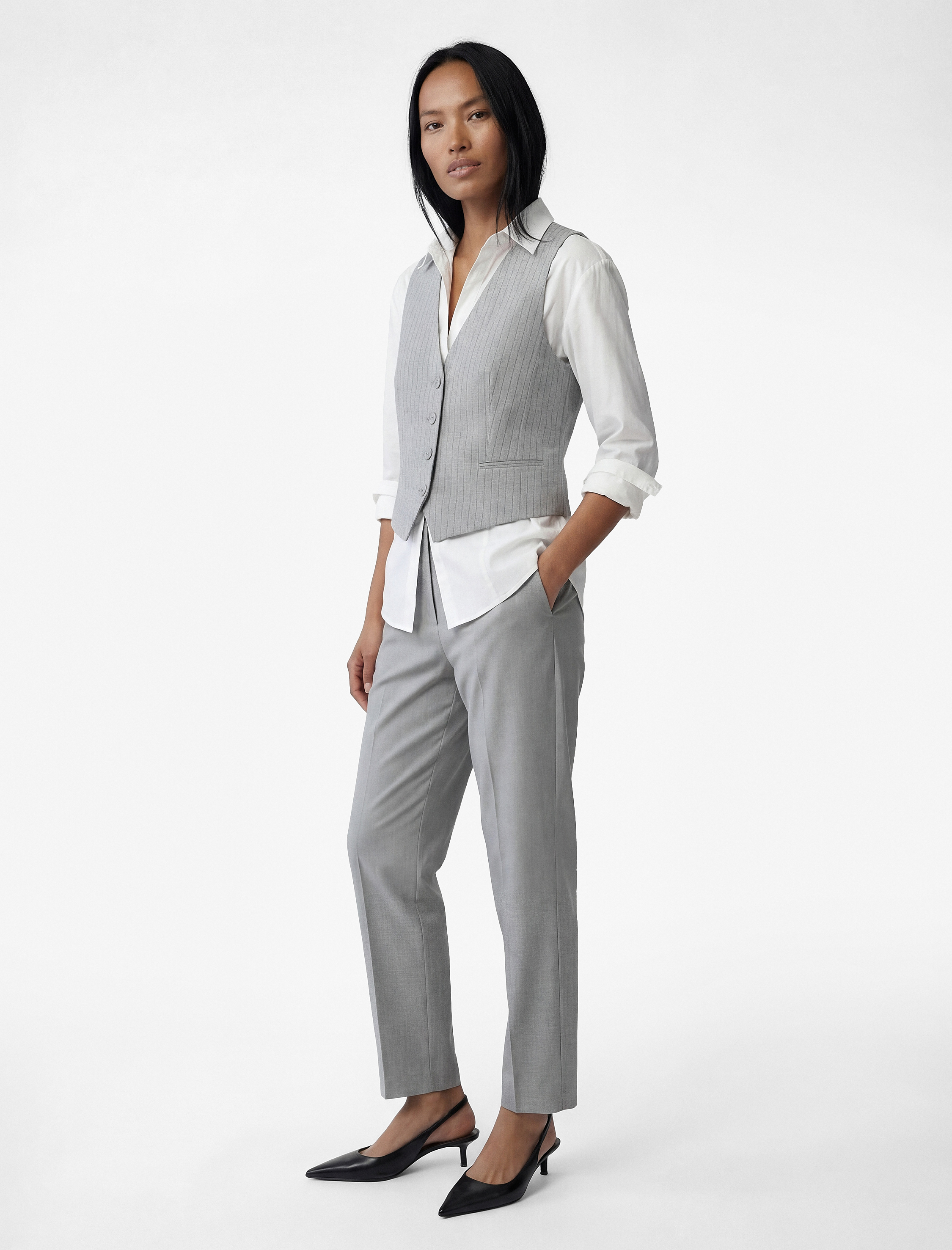   Yüksek Bel Cepli Slim Fit Viskon Karışımlı Cigarette Pantolon