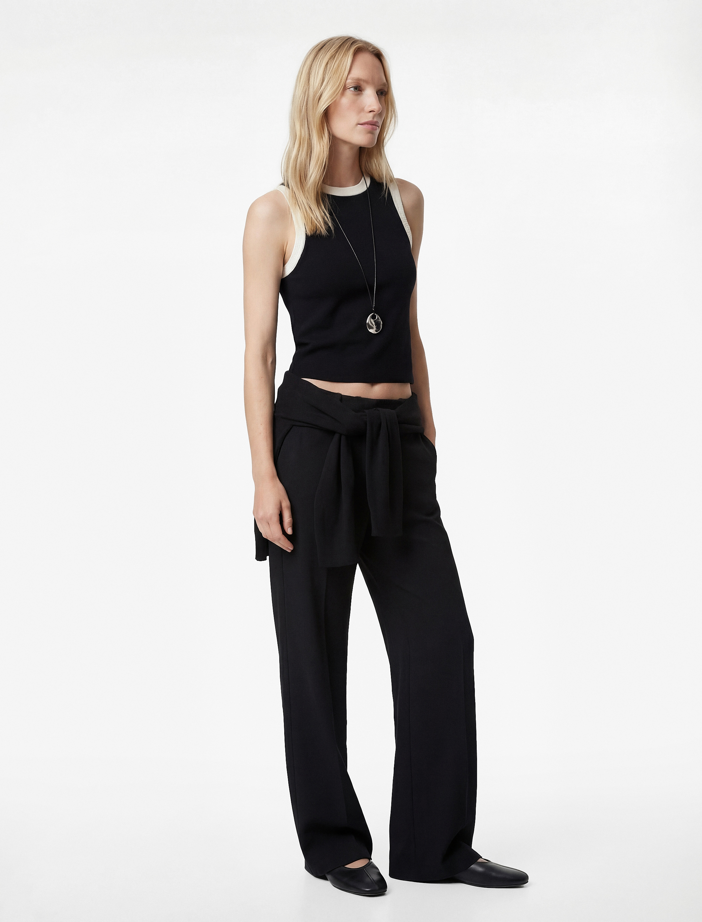   Regular Fit Yüksek Bel Viskon Karışımlı Balon Pantolon