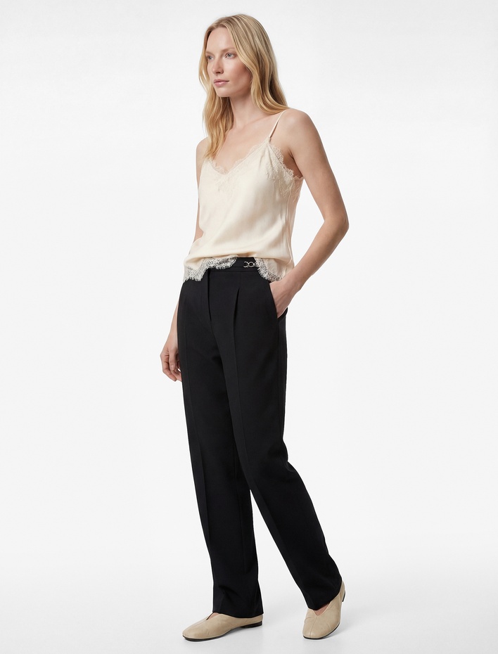  Pile Detaylı Metal Aksesuarlı Havuç Pantolon