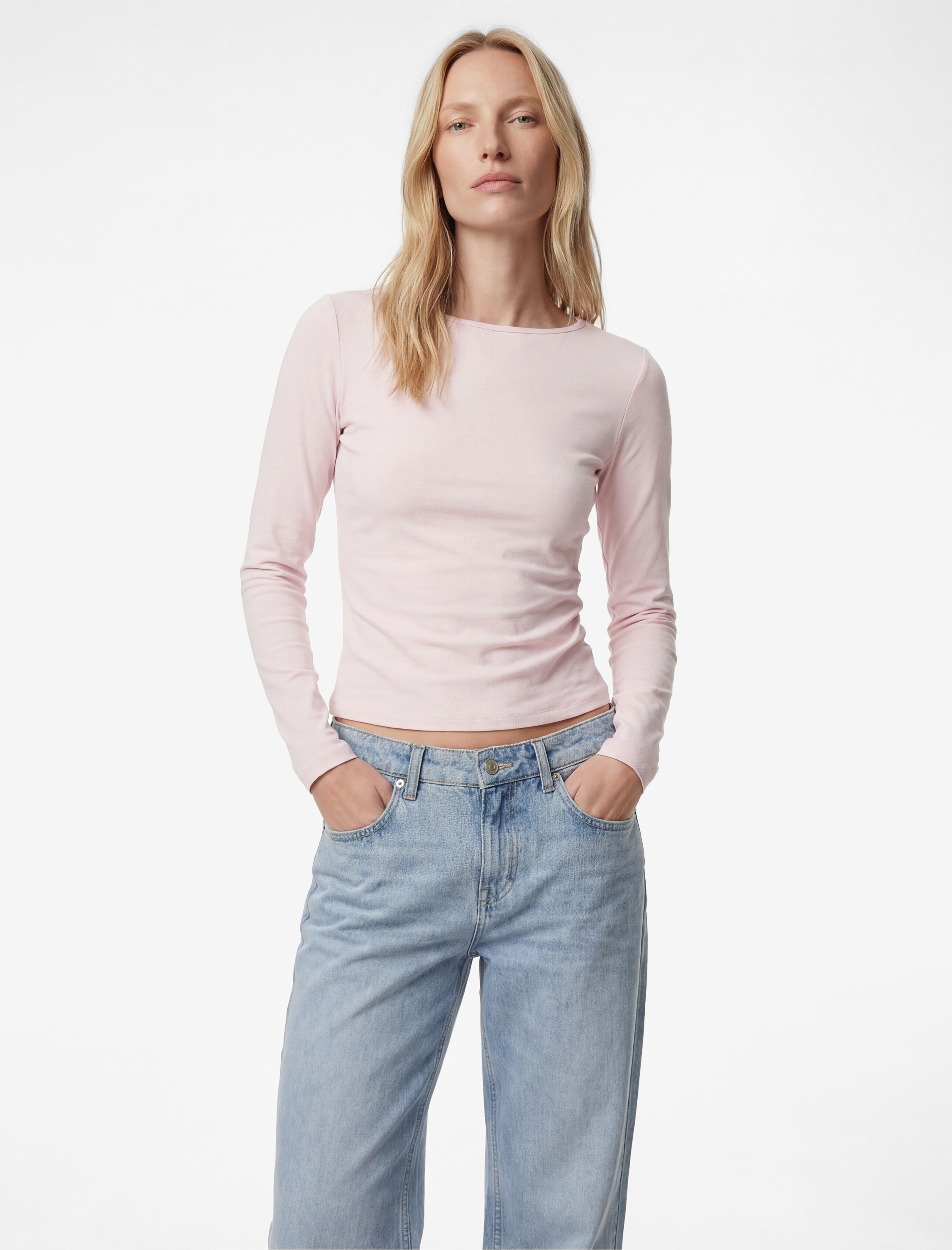   Pamuklu Slim Fit Kayık Yaka Uzun Kollu Drapeli Tişört