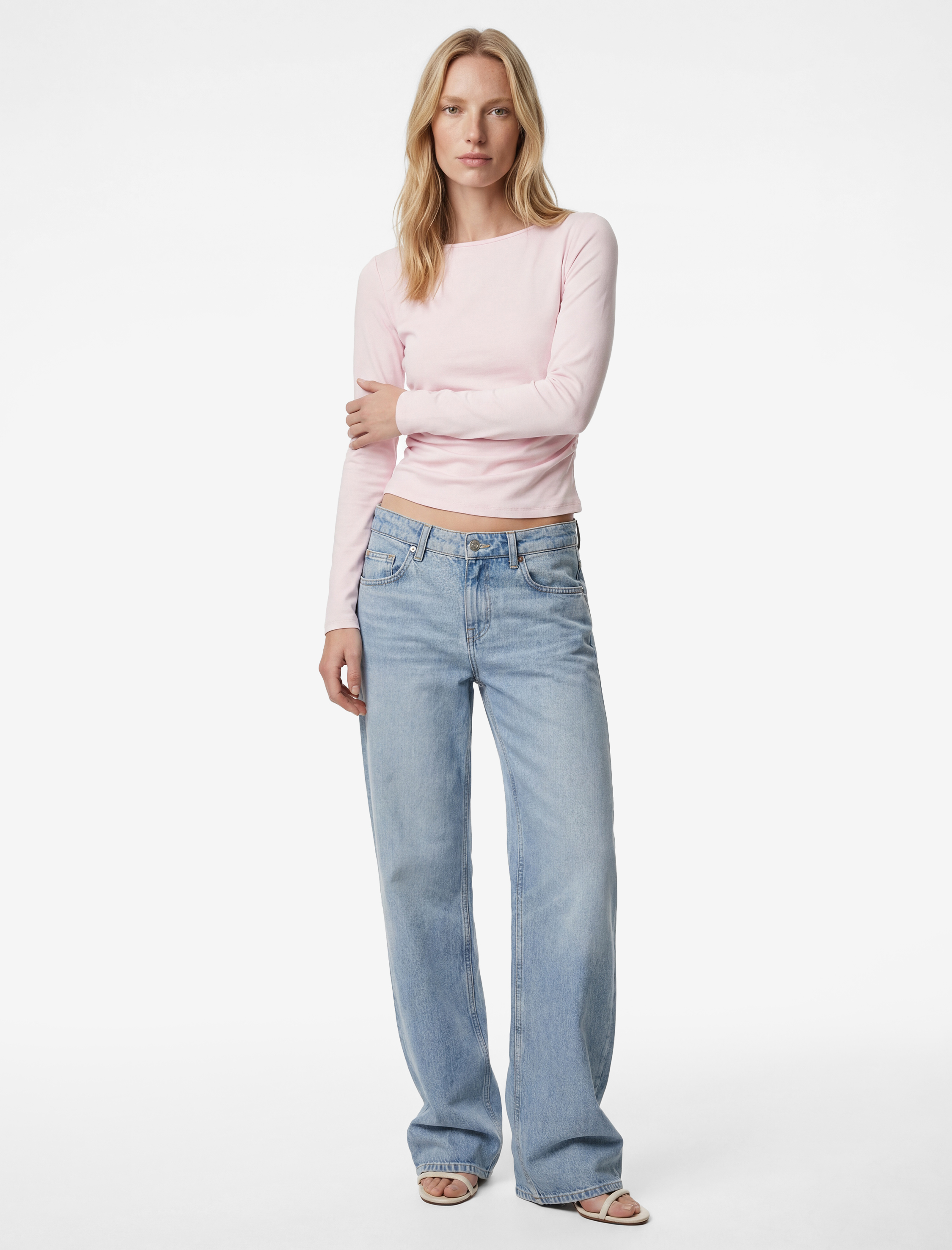   Pamuklu Slim Fit Kayık Yaka Uzun Kollu Drapeli Tişört