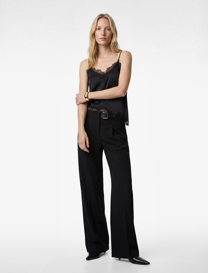  Cepli Kemer Detaylı Rahat Kalıp Geniş Paça Pantolon