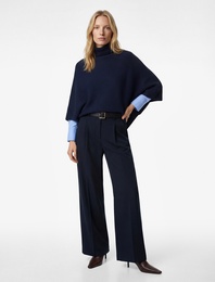 Cepli Kemer Detaylı Viskon Karışımlı Geniş Paça Pantolon