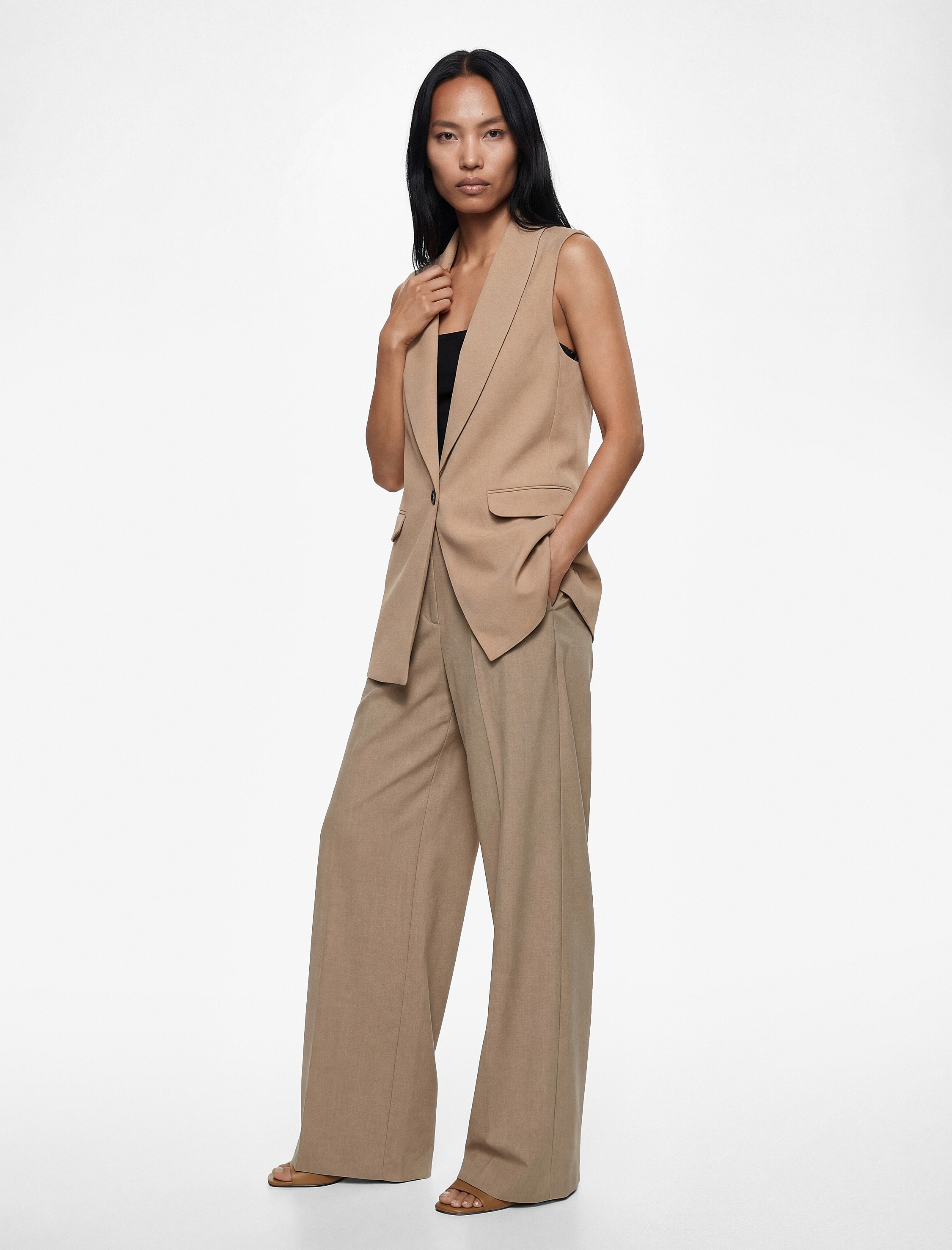   Astarı Leopar Desenli Cepli Uzun Blazer Yelek