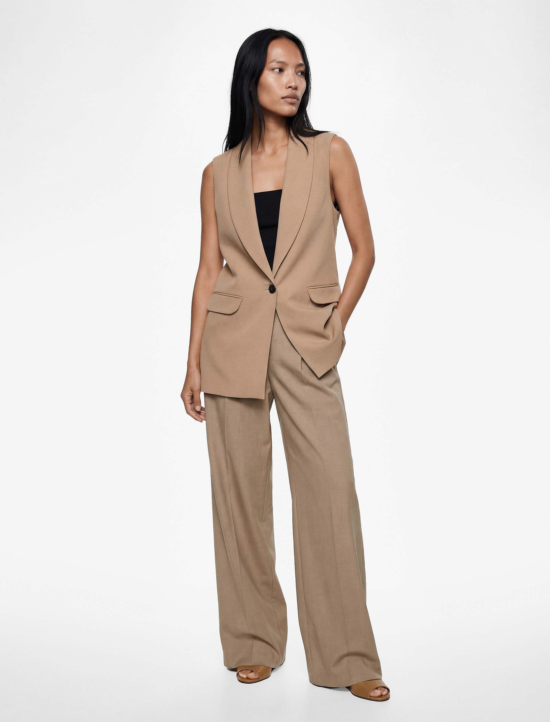   Astarı Leopar Desenli Cepli Uzun Blazer Yelek