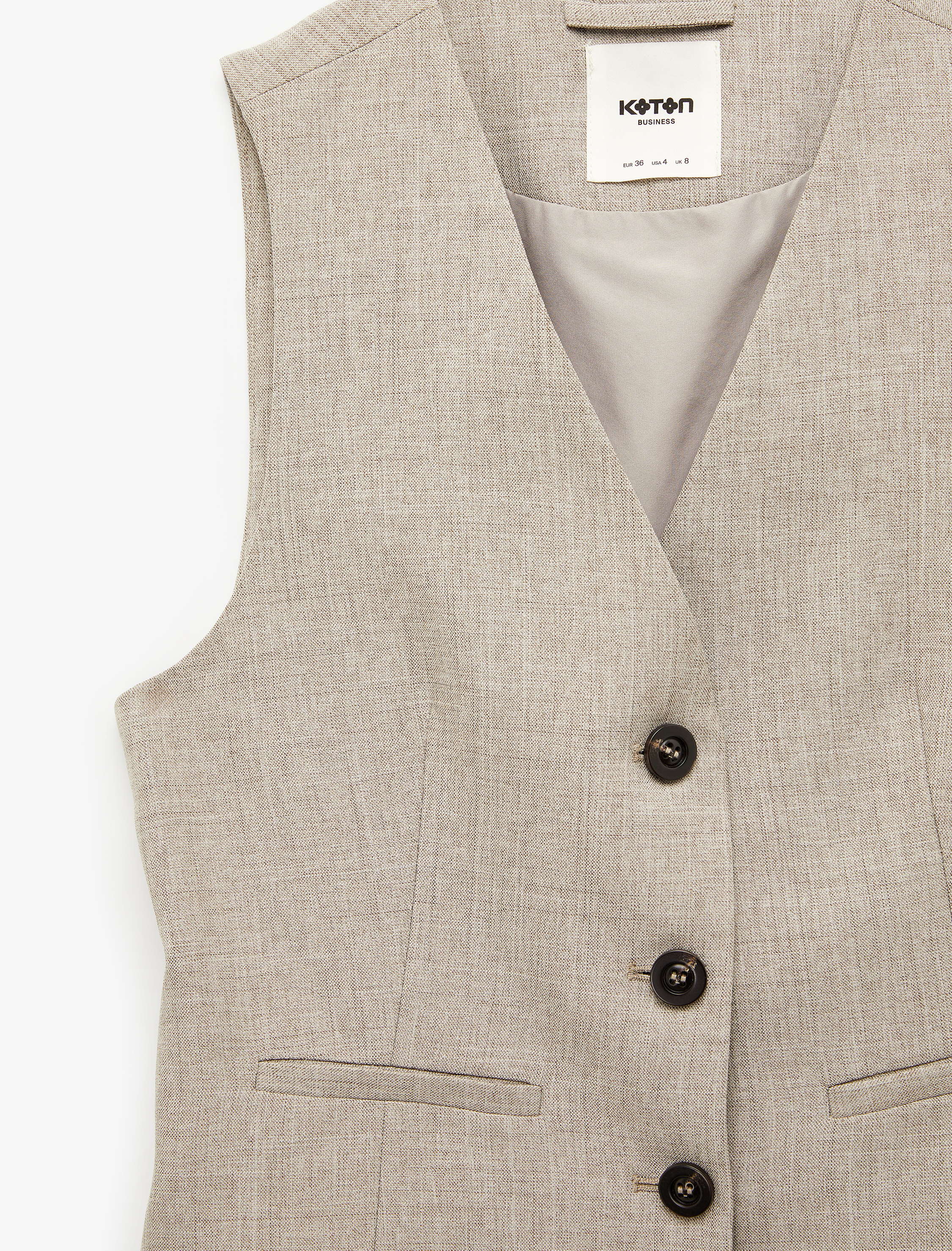   Düğmeli Cep Detaylı Kolsuz V Yaka Yelek