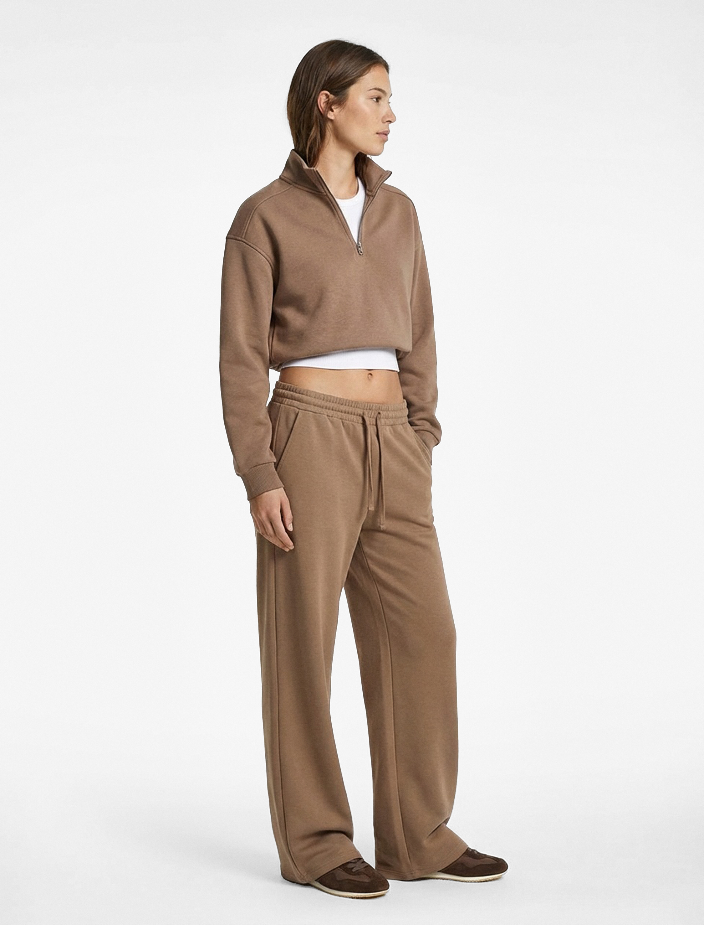   Polo Yaka Uzun Kollu Fermuarlı Oversize Spor Sweatshirt