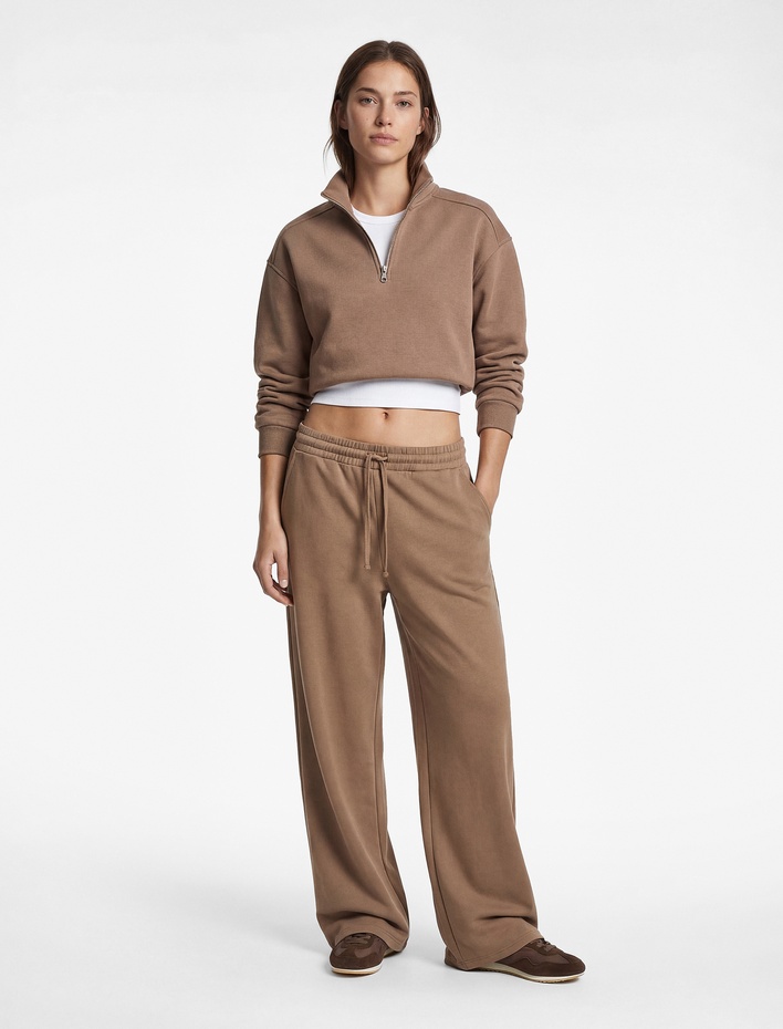  Polo Yaka Uzun Kollu Fermuarlı Oversize Spor Sweatshirt