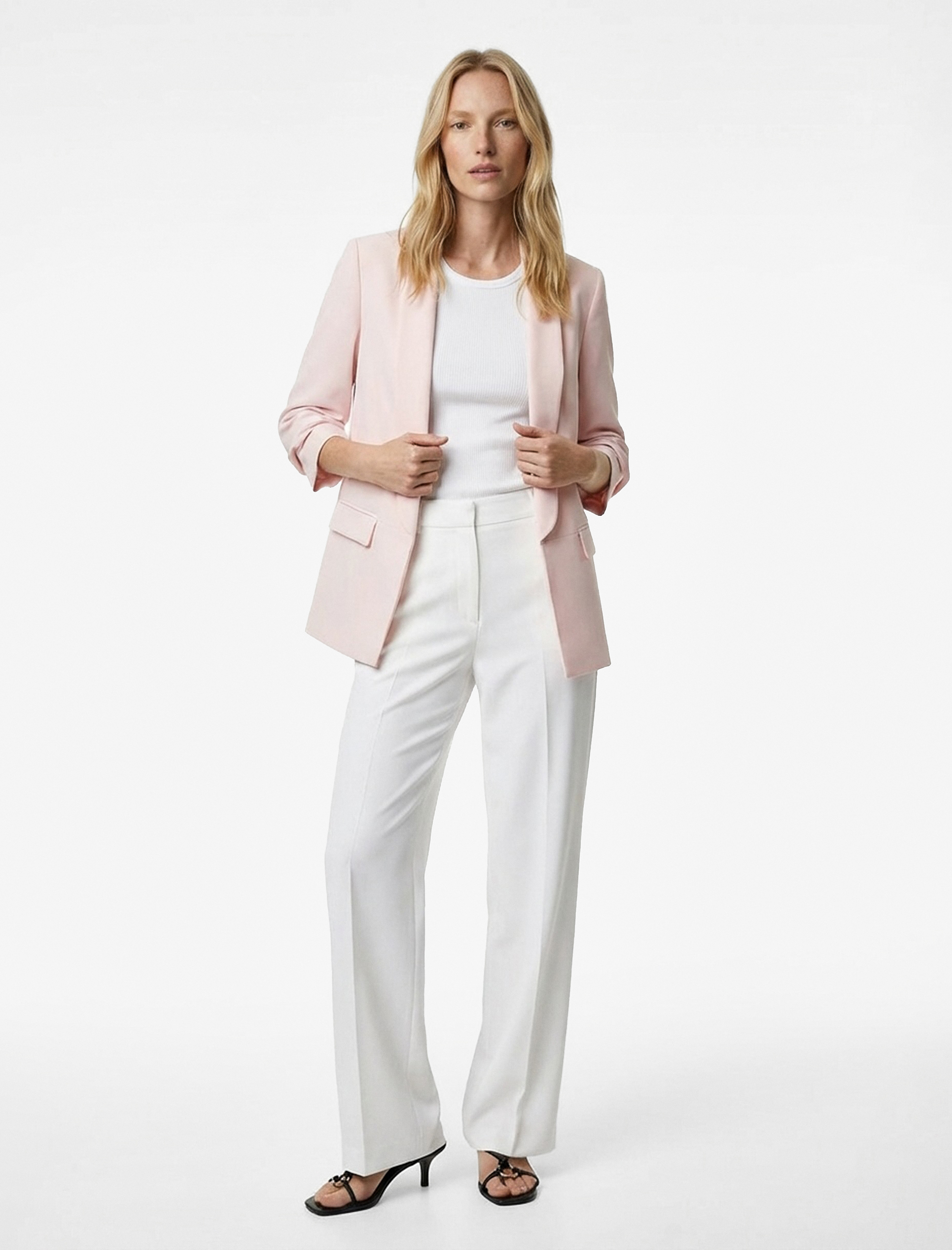   Şal Yaka 3/4 Kollu Uzun Blazer Ceket