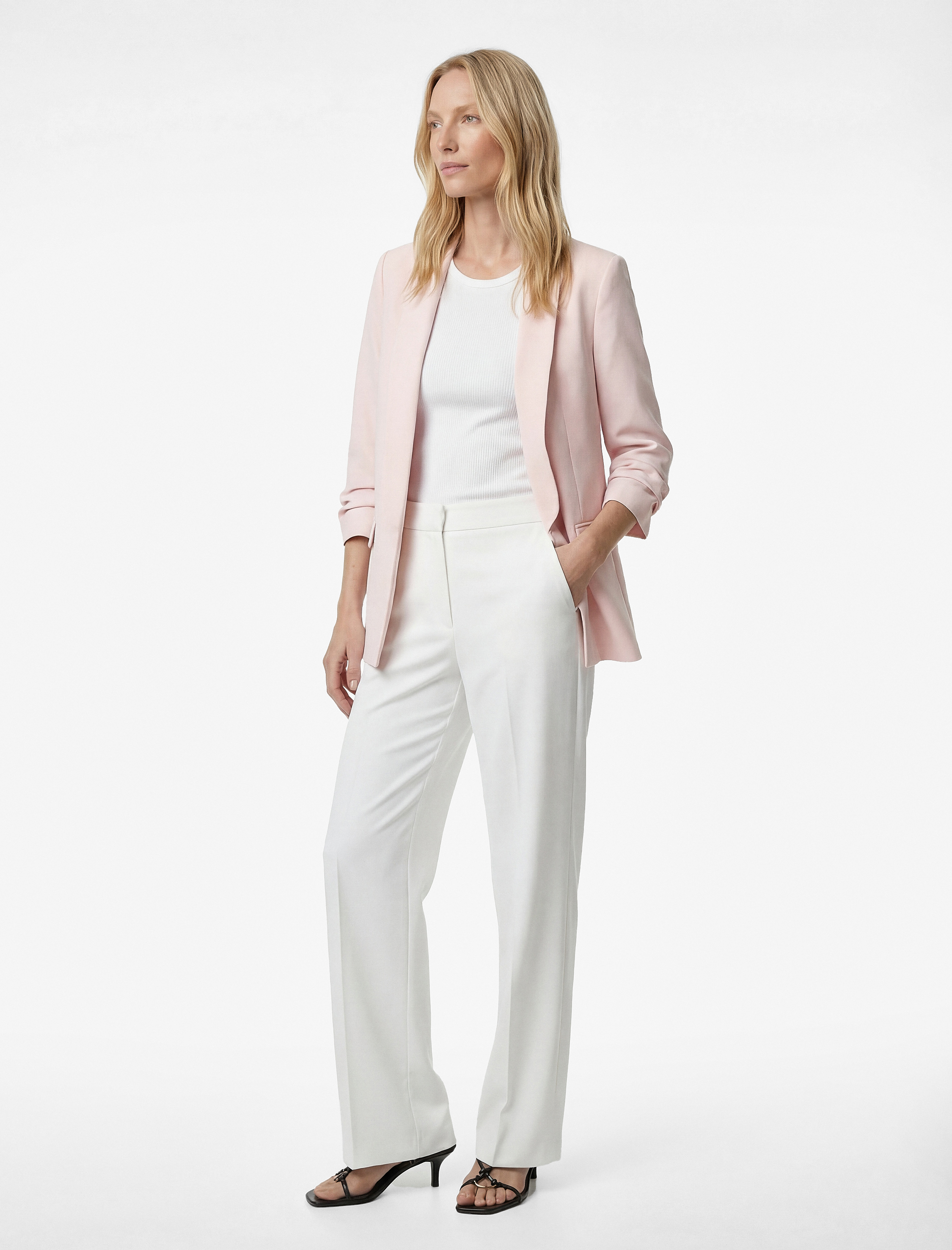   Şal Yaka 3/4 Kollu Uzun Blazer Ceket