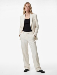 Uzun Kollu Arkası Bağlama Detaylı Kruvaze Kaşe Blazer Ceket