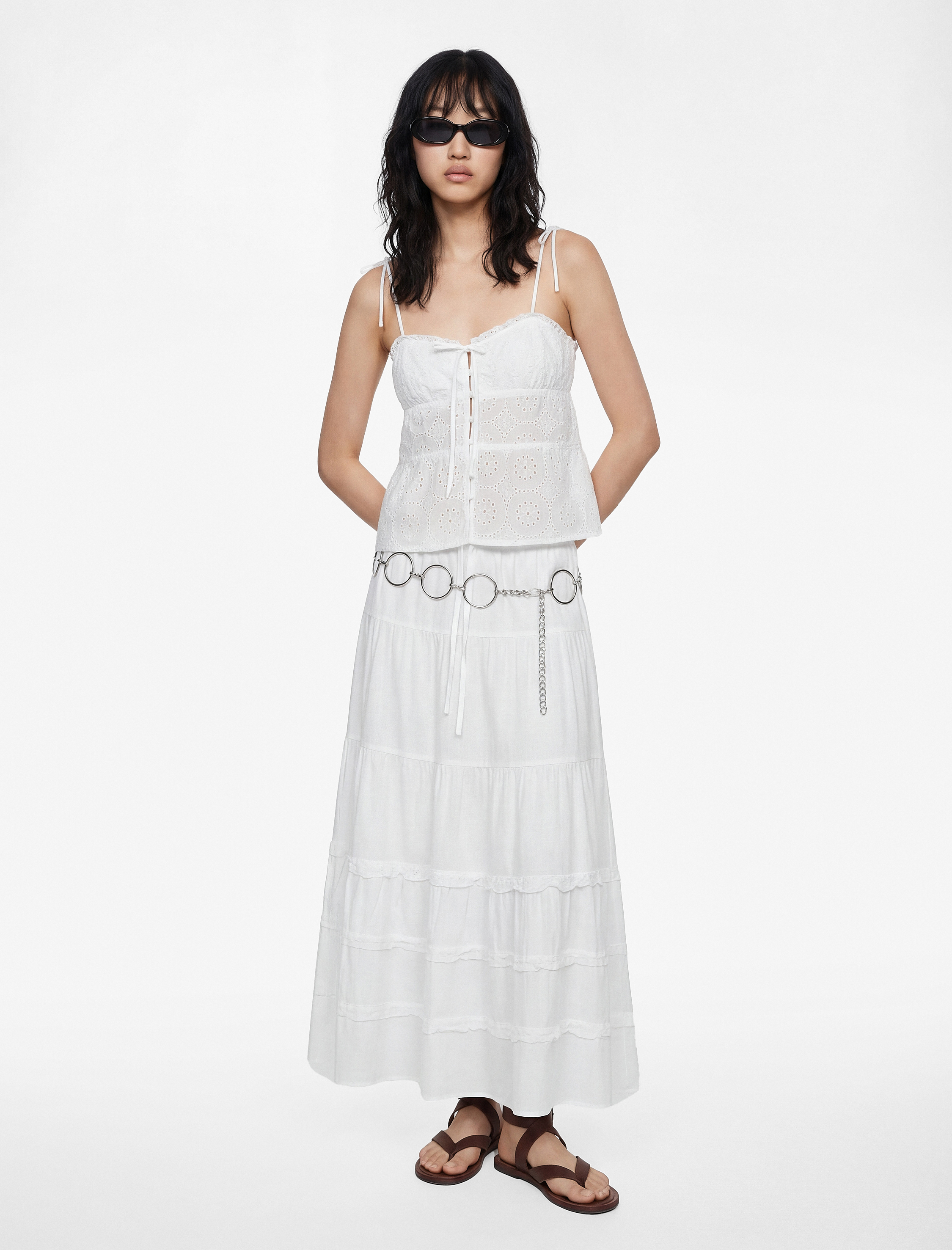   Rahat Kalıp Fırfır Detaylı Katlı Uzun A Kesim Etek