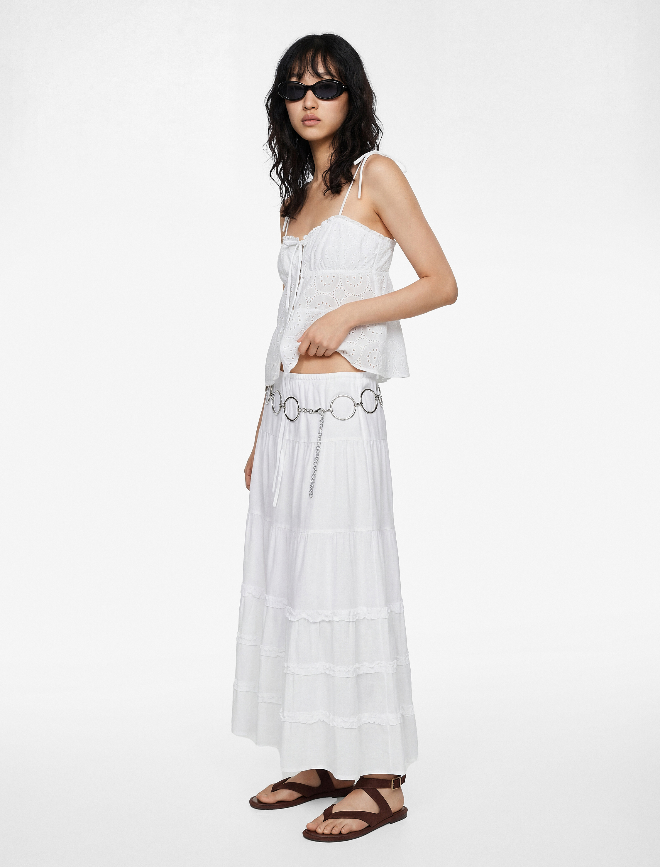   Rahat Kalıp Fırfır Detaylı Katlı Uzun A Kesim Etek