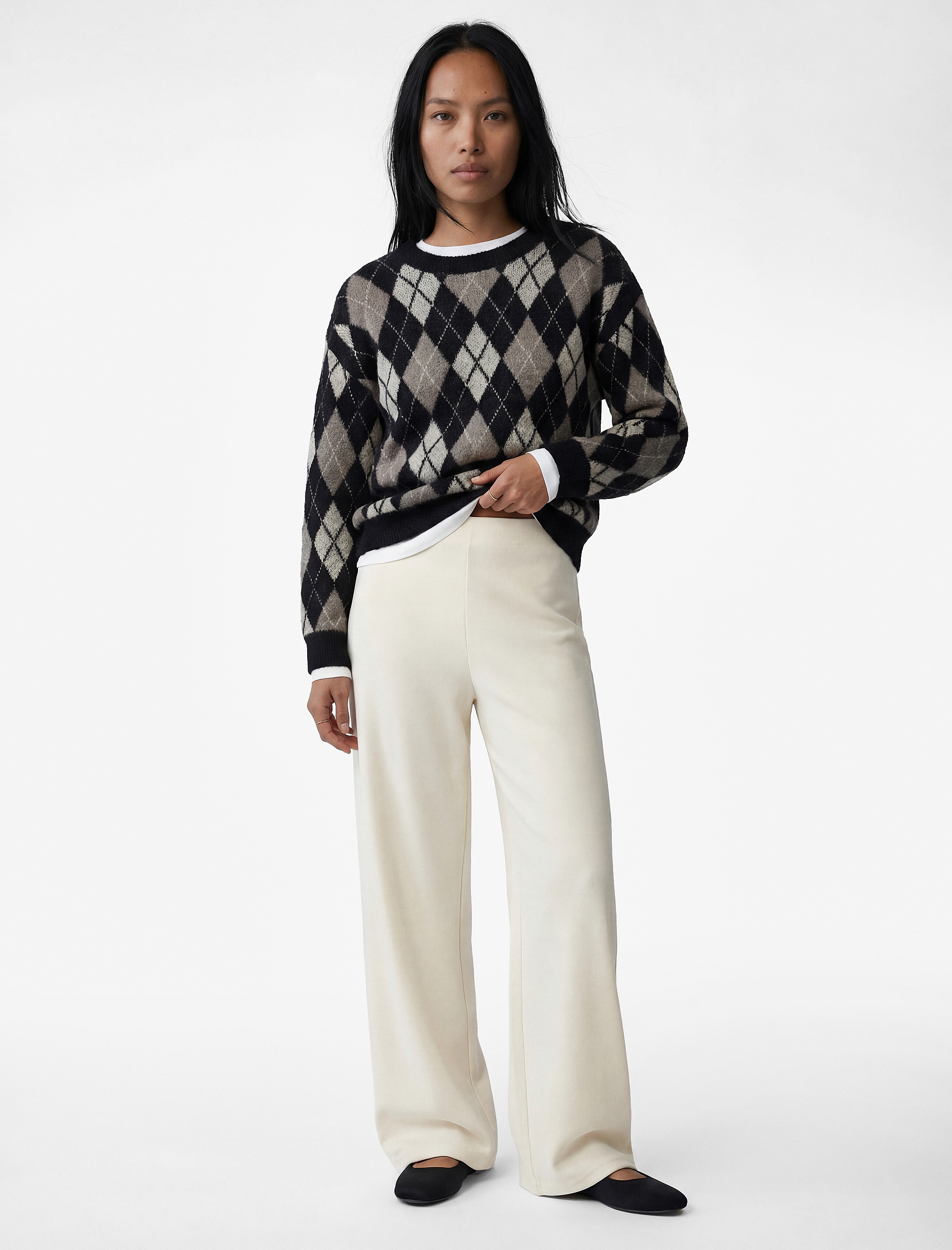   Standart Bel Düz Geniş Paça Pantolon