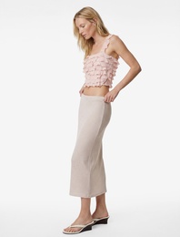 İnce Metalik İplik Detaylı Parıltılı Midi A Kesim Etek