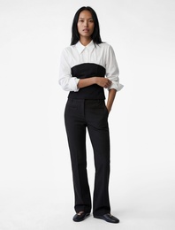 Slim Fit Uzun Kollu Renk Bloklu Klasik Yaka Düğmeli Poplin Gömlek