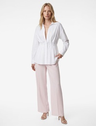 Pile Detaylı Cepli Yüksek Bel Geniş Paça Palazzo Pantolon