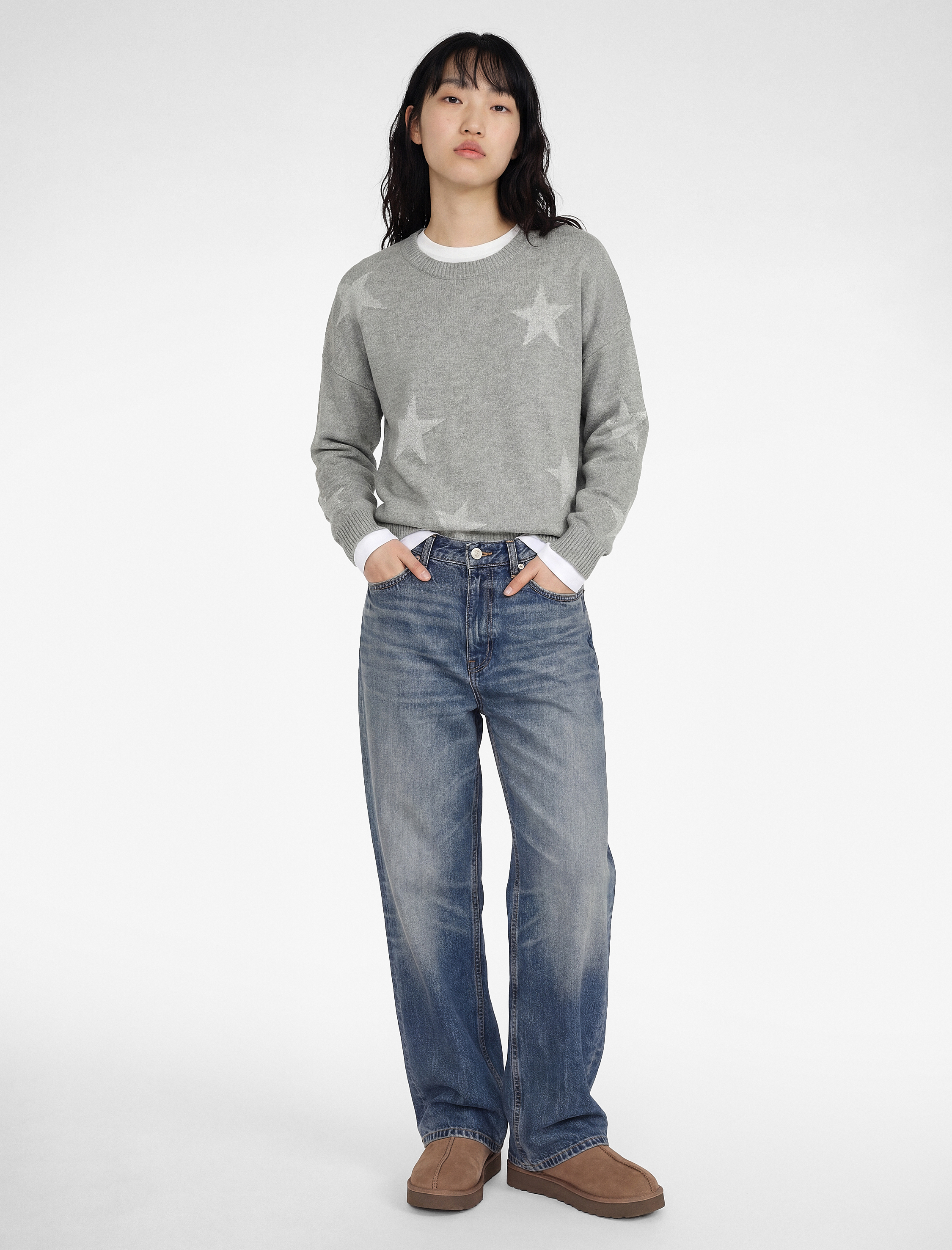   Yıldız Desenli Uzun Kollu Bisiklet Yaka Triko Kazak