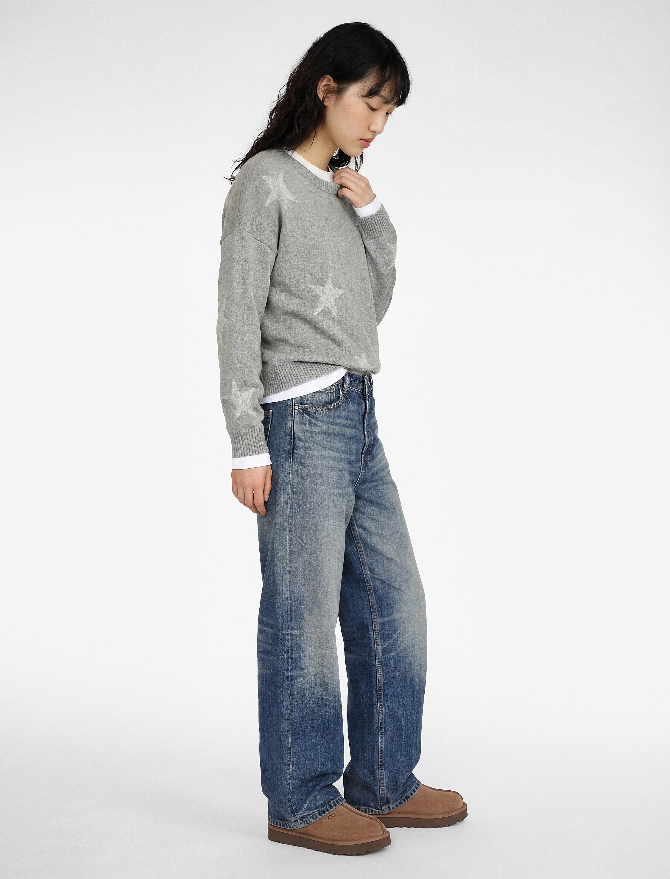   Yıldız Desenli Uzun Kollu Bisiklet Yaka Triko Kazak