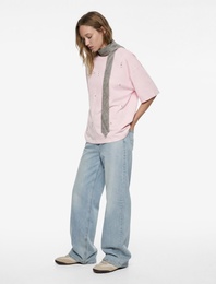 Kısa Kollu Bisiklet Yaka Pamuklu Taşlı Tişört