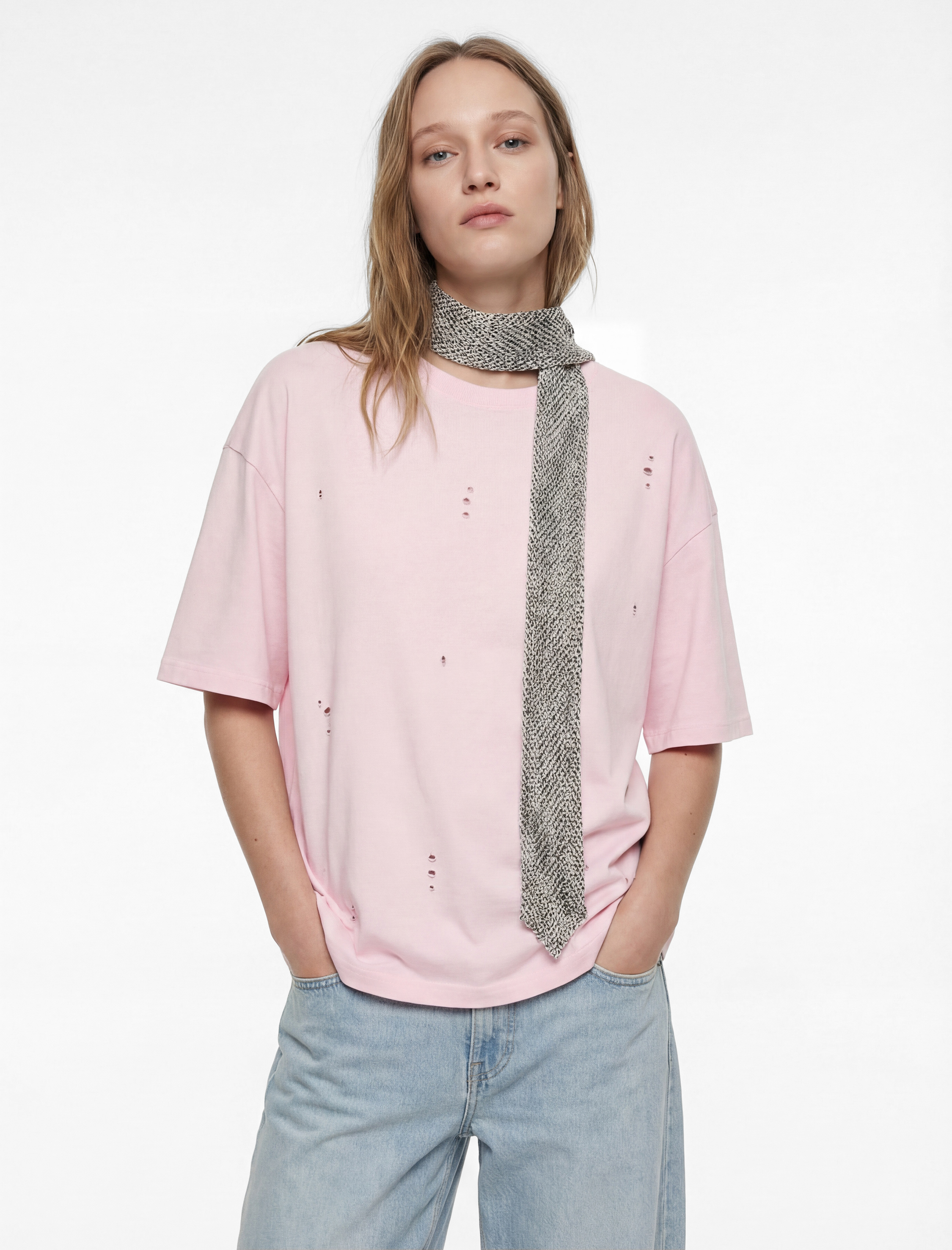   Kısa Kollu Bisiklet Yaka Pamuklu Taşlı Tişört