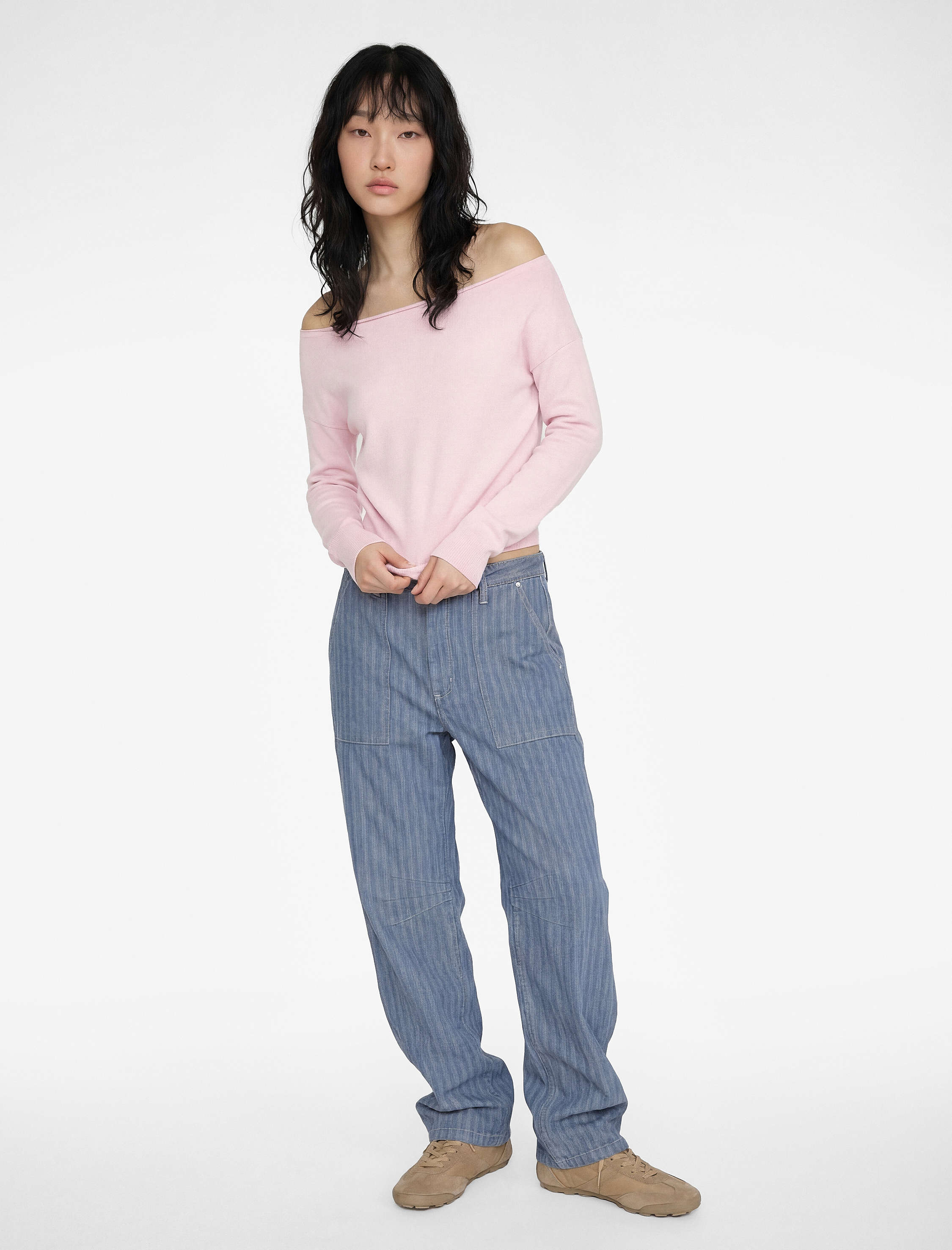   Viskon Karışımlı Uzun Kollu Kayık Yaka Kazak