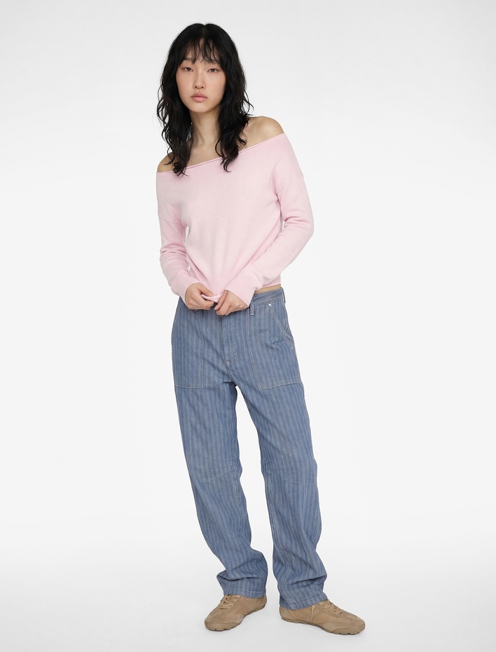  Viskon Karışımlı Uzun Kollu Kayık Yaka Kazak