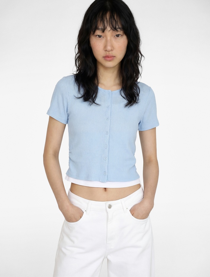  Bisiklet Yaka Slim Fit Viskon Karışımlı Kısa Kollu Hırka