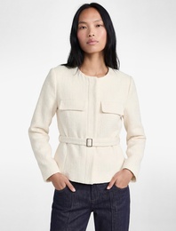 Slim Fit Uzun Kollu Bisiklet Yaka Kemerli Peplum Tüvit Ceket