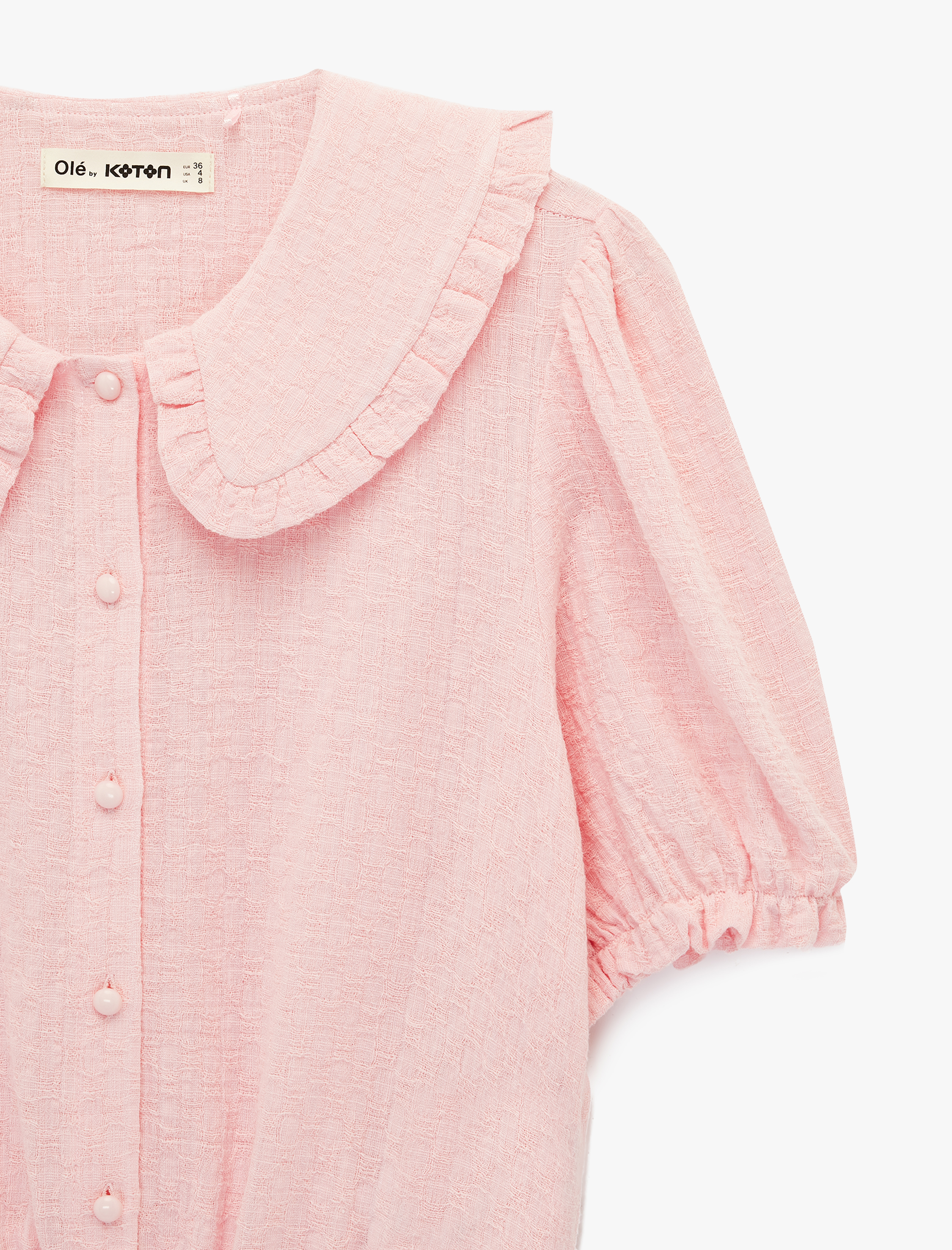   Viskon Karışımlı Düğmeli Kısa Kollu Bebe Yaka Bluz