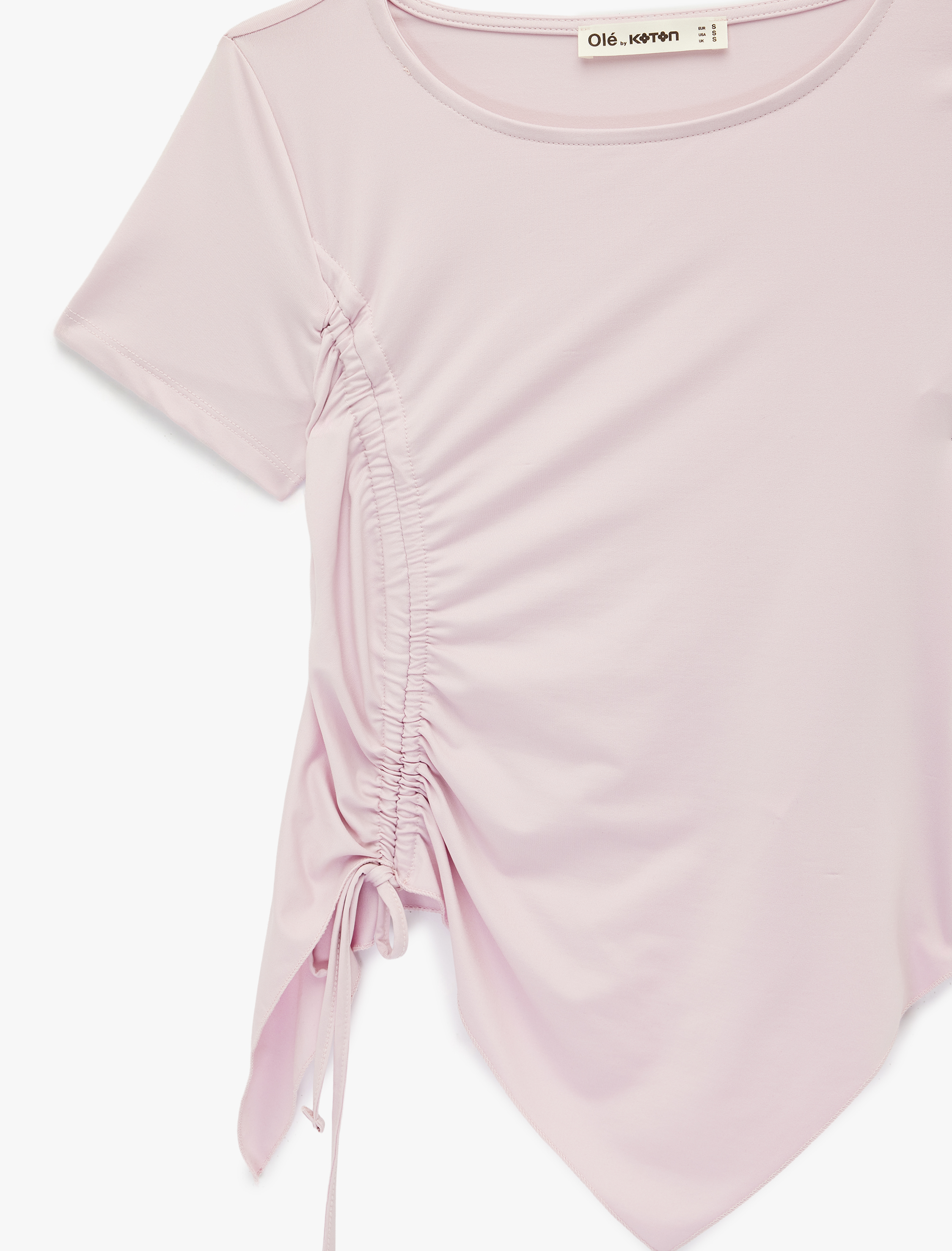   Regular Fit Kısa Kollu Bisiklet Yaka Büzgülü Tişört