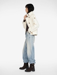 Dik Yaka Uzun Kollu Düğmeli Cep Detaylı Kaşe Ceket