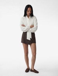 Regular Fit Uzun Balon Kollu Şal Yaka Saten Bluz