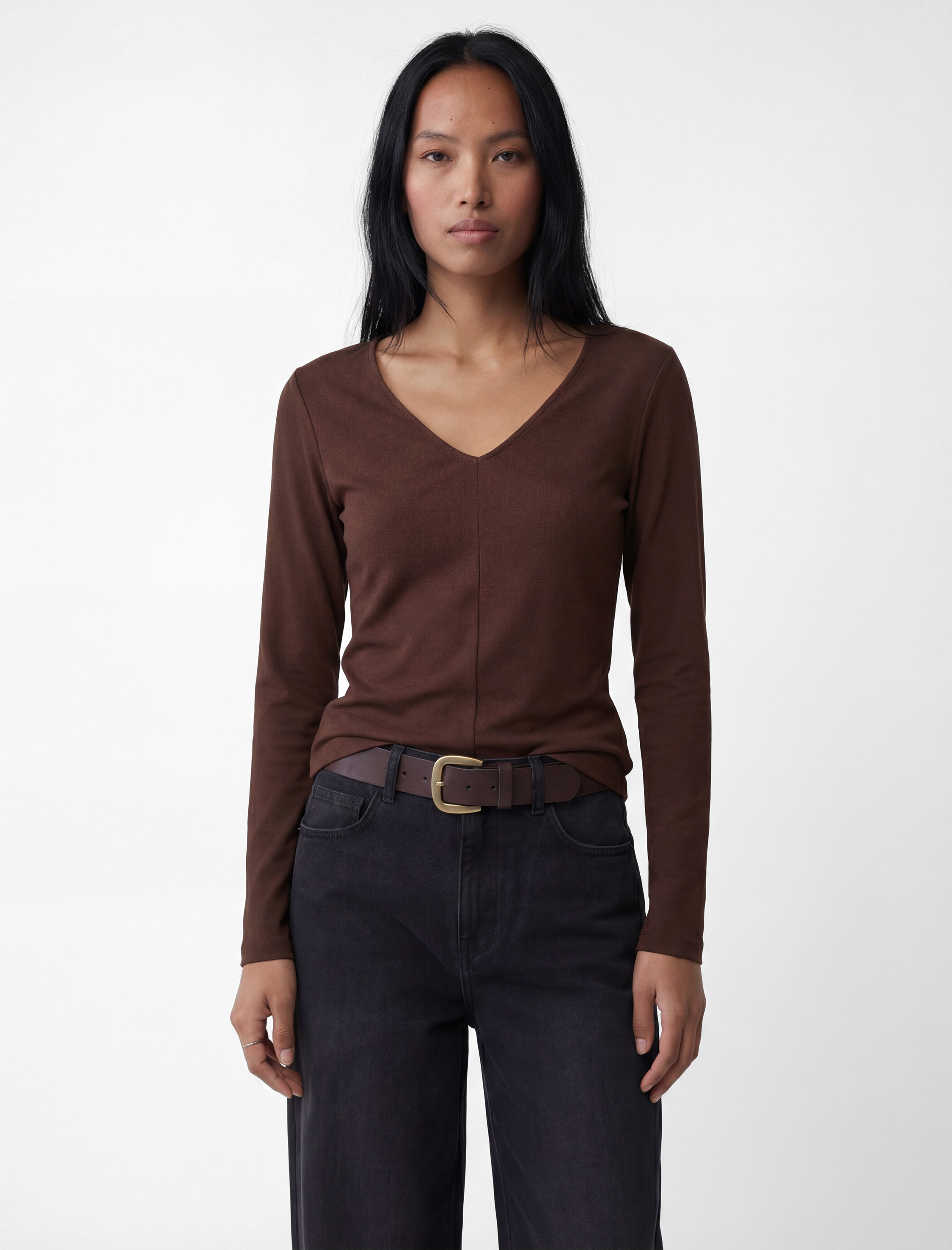   Pamuklu Slim Fit Uzun Kollu V Yaka Tişört