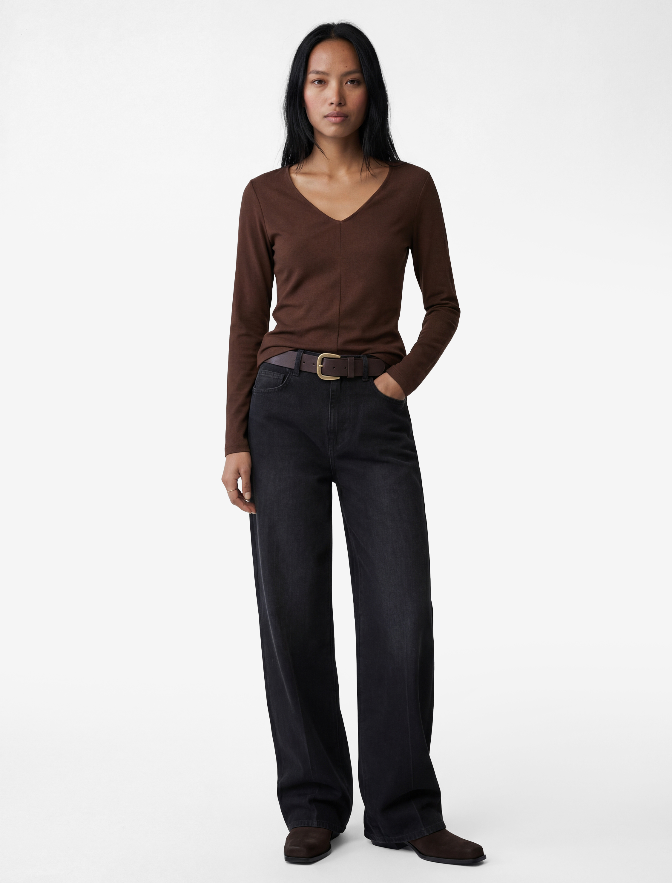   Pamuklu Slim Fit Uzun Kollu V Yaka Tişört