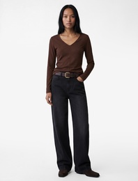 Pamuklu Slim Fit Uzun Kollu V Yaka Tişört