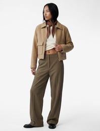 Fermuarlı Cepli Crop Kaşe Ceket