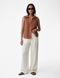 Keten Görünümlü Düğmeli Kolsuz Gömlek