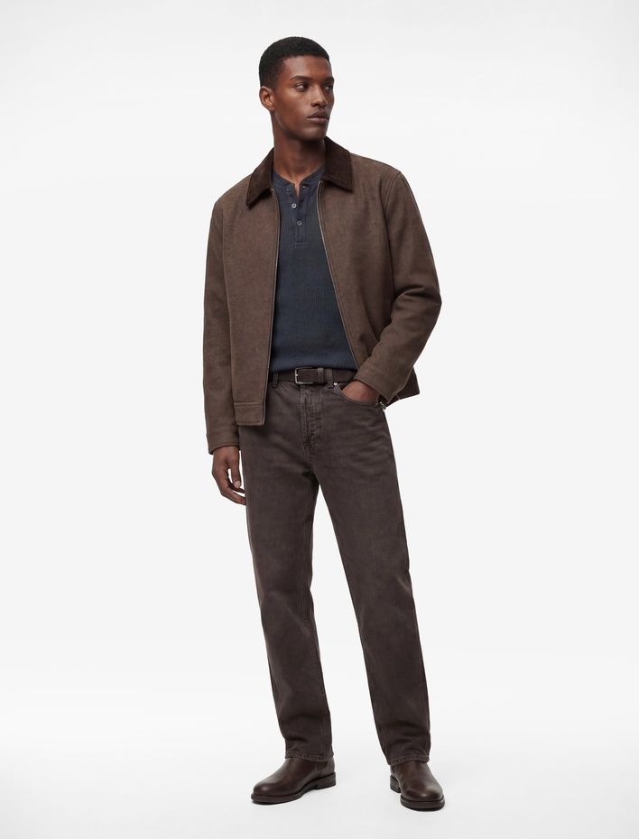  Regular Fit Uzun Kollu Cepli Fitilli Yaka Detaylı Fermuarlı Kaşe Ceket