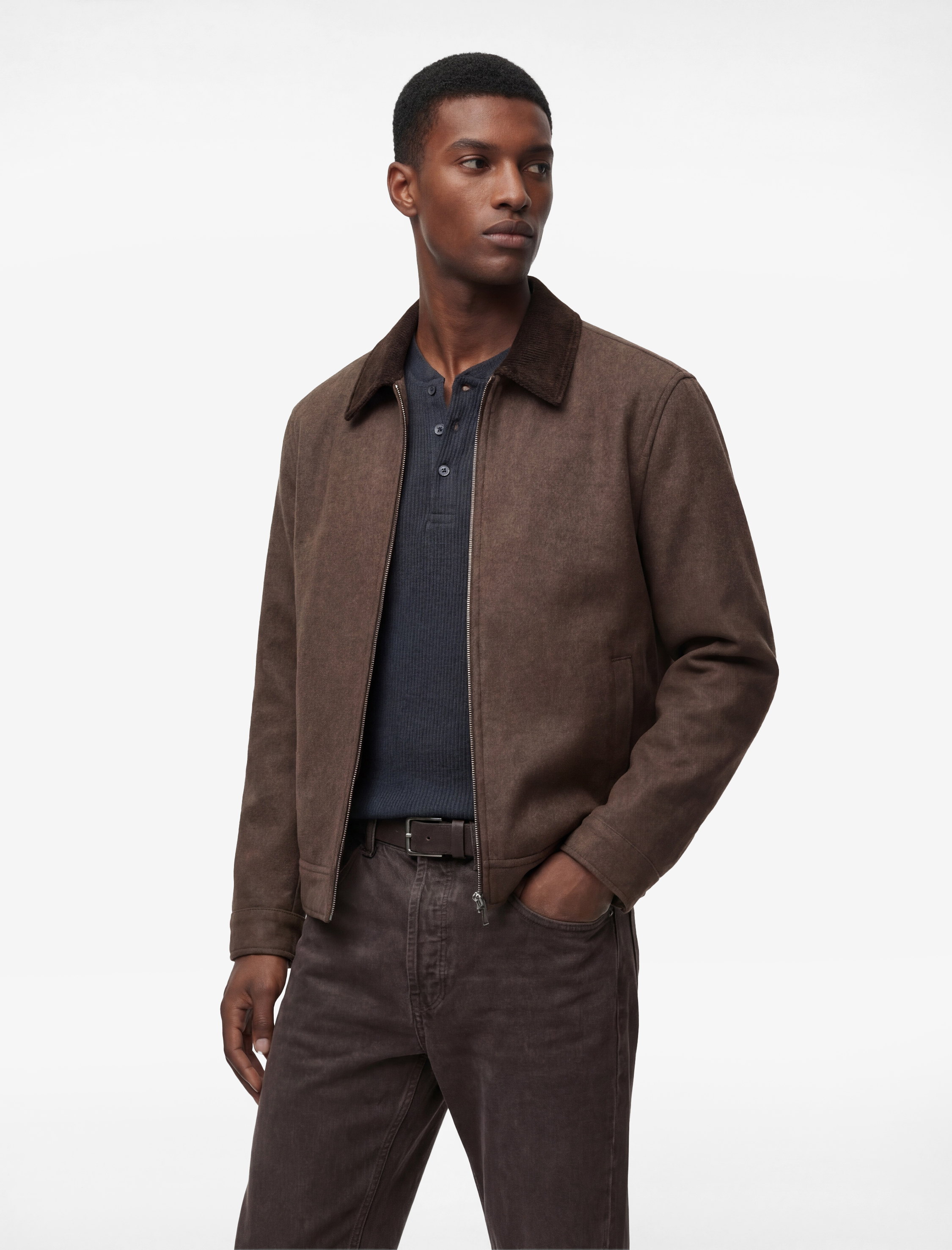   Regular Fit Uzun Kollu Cepli Fitilli Yaka Detaylı Fermuarlı Kaşe Ceket