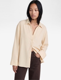 Viskon Karışımlı Klasik Yaka Uzun Geniş Kollu Oversize Gömlek